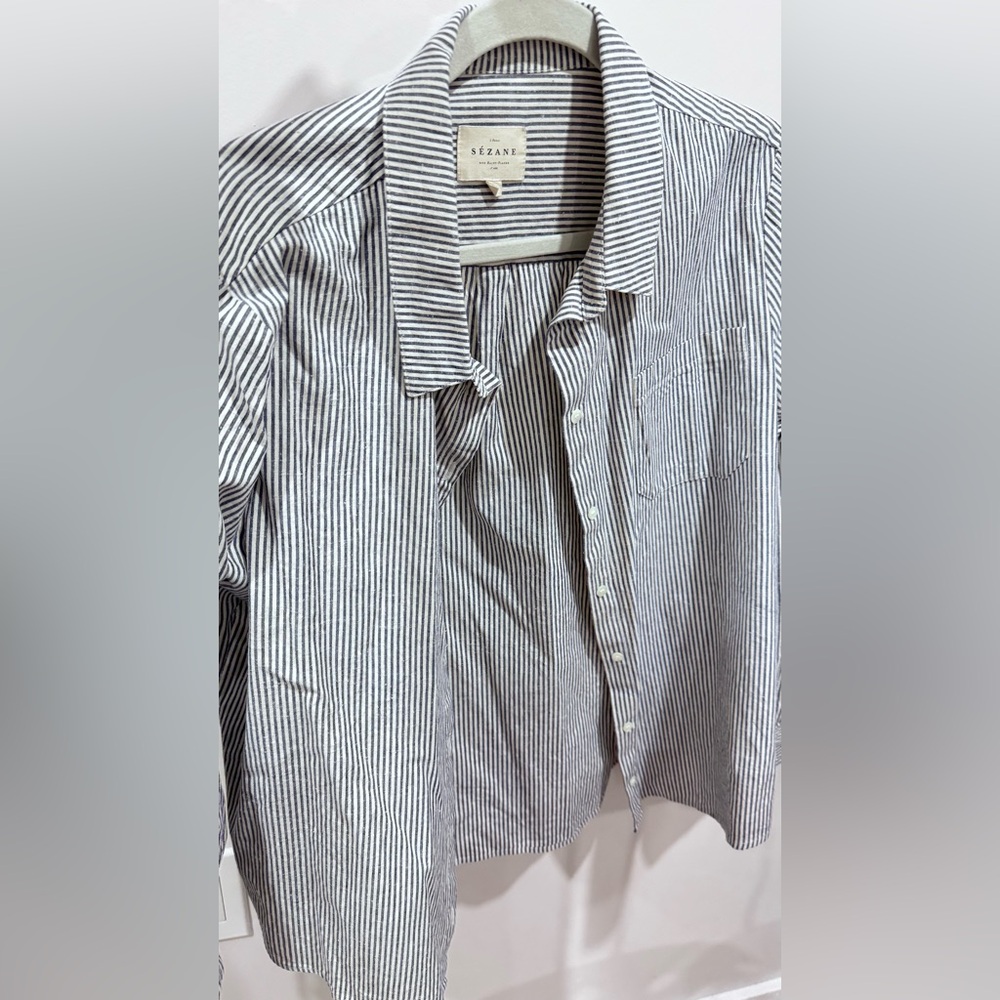 Sezane size 46 size XXXL Striped Long-Sleeve Button-Up Shirt - Navy & White